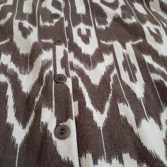 Talbots Women's Size 1X Brown Beige Ikat Pattern Cotton Silk Blend Cardigan - Picture 8 of 13